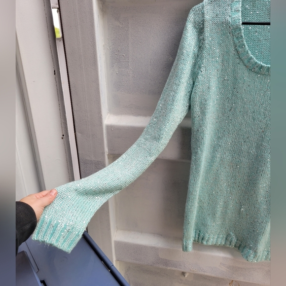 Shimmer metallic and sequin woven knit top sweater xl teal mint - Picture 4 of 8
